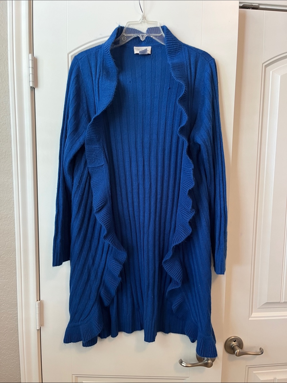 Ruffled Open-Front Cardigan Sweater - Royal Blue